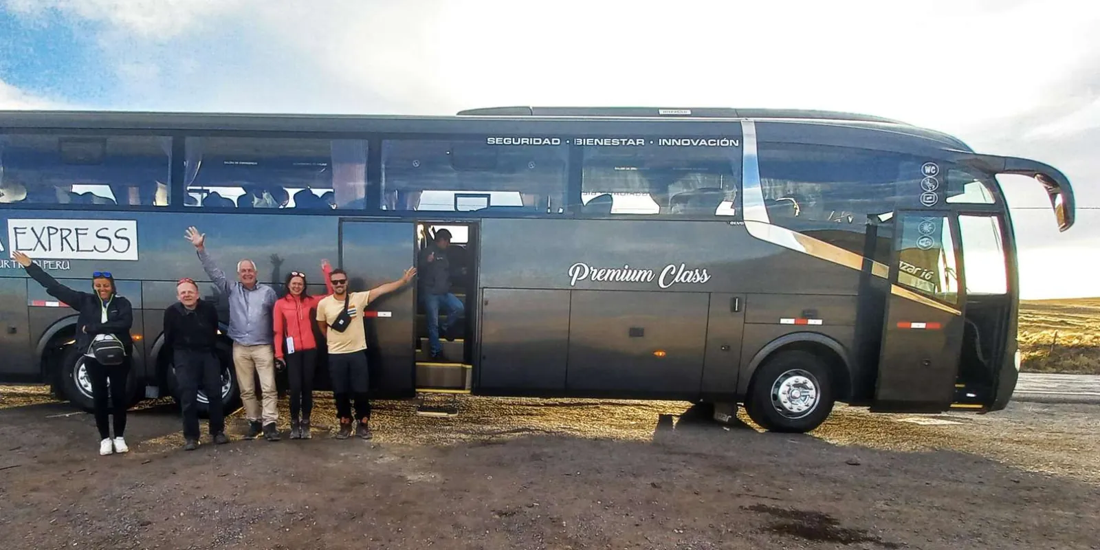 Tourist coach and travellers